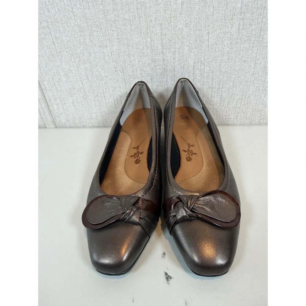 Ros Hommerson Bonze Metallic Brown Low‎ Wedge Kitten Heel Shoes 7 medium